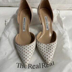 Manolo Blahnik Tayler White Eyelet Heels